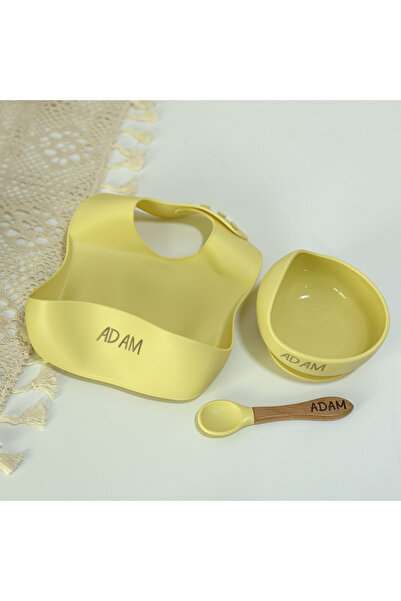 Little Cloud طقم المريلة مع وعاء وملعقة (أصفر فاتح)