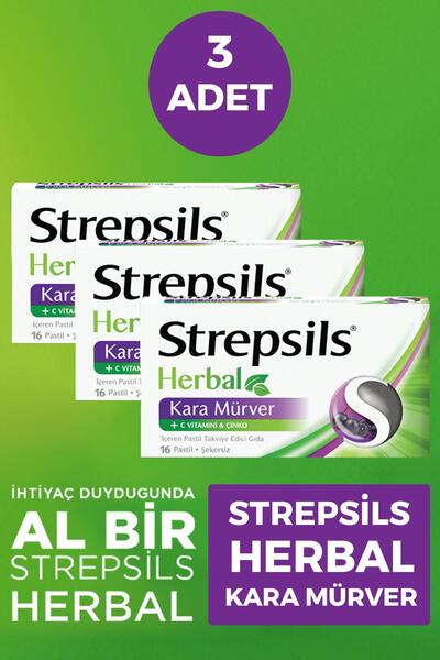 STREPSİLS humanlife Herbal Kara Mürver Aromalı 16 Pastil 3 Adet