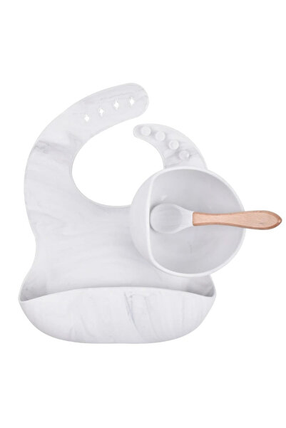 Little Cloud طقم المريلة مع وعاء وملعقة (ماربل) مع خاصية كتابة اسم طفلك