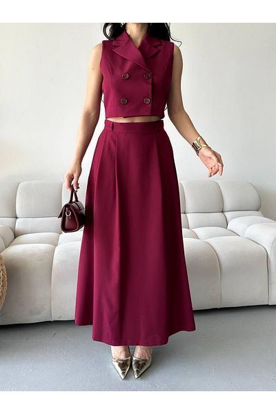 Ekim Store Buttoned Double Breasted Collar Double Blazer Vest and Skirt Suit