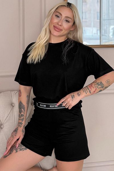 Pijamaevi Set pijama pentru femei Nero Lusso Bamboo cu pantaloni scurți cu mânecă scurtă