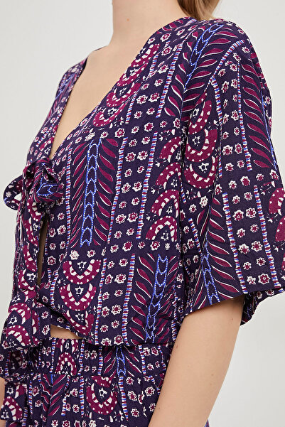 Arma Life Women's Tie Front Crop Blouse Elastic Mini Shorts Bottom Top Set