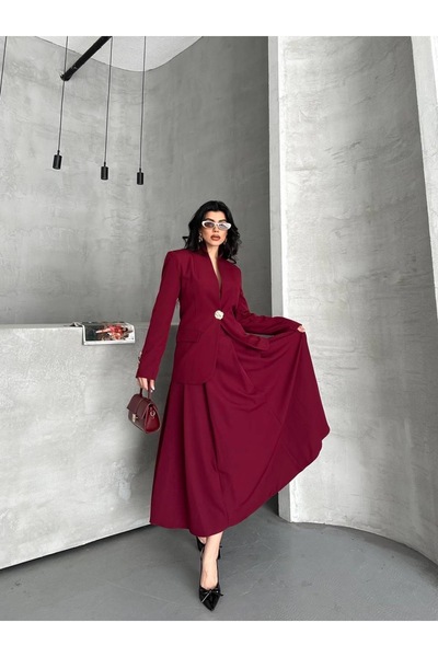 Ekim Store Gold Düğmeli Etekli İkili Blazer Takım