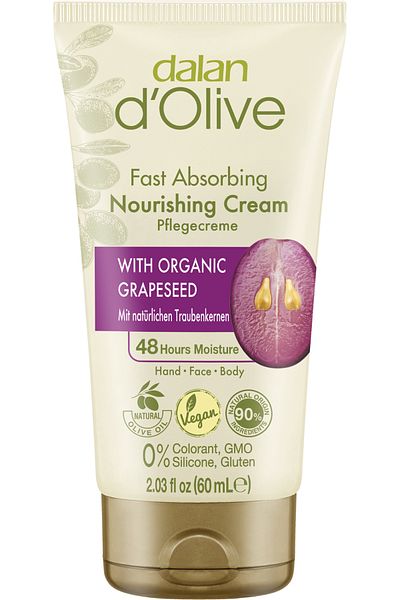 Dalan Cremă de corp și mâini D'Olive cu semințe de struguri, 60 ml