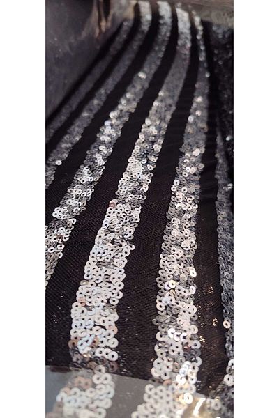 River Fabrics Striped Sequin Black-Silver
