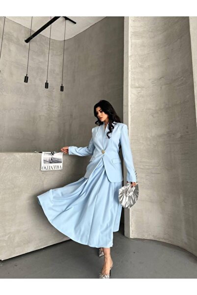 Ekim Store Gold Düğmeli Etekli İkili Blazer Takım