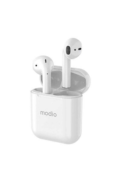 Modio Wireless Earbuds with Touch Control, Noise Cancellation, and Bluetooth 5.3 - White