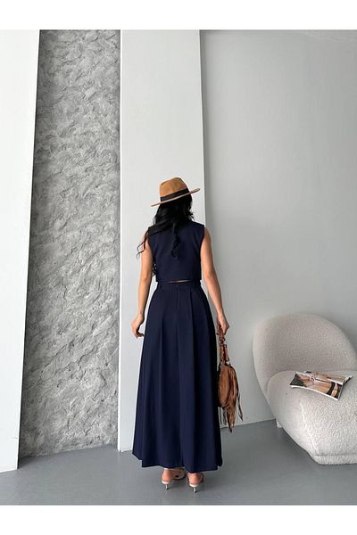 Ekim Store Buttoned Double Breasted Collar Double Blazer Vest and Skirt Suit