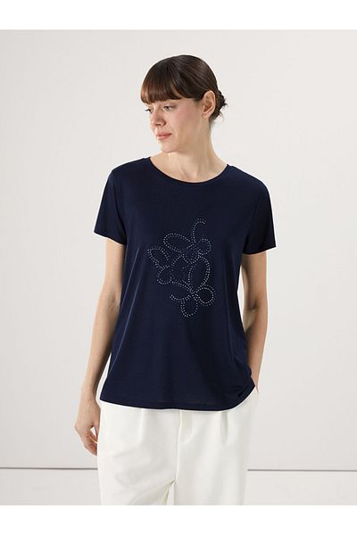 LC Waikiki Comfortable Fit Viscose Blended Single Jersey Fabric Stone Embroidered Women
