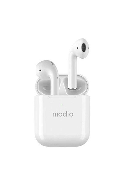 Modio Wireless Earbuds with Touch Control, Noise Cancellation, and Bluetooth 5.3 - White