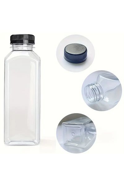 alenked 5Pcs 500ml Smoothie Detox Bottle Clear Plastic Lid Corner Juice Bottle