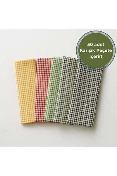 Wellstil Arya |   50 Mixed Colored Linen Gingham Napkins 40X40Cm