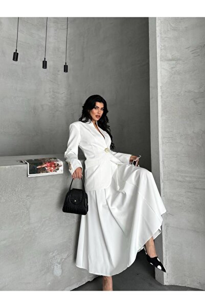 Ekim Store Gold Düğmeli Etekli İkili Blazer Takım