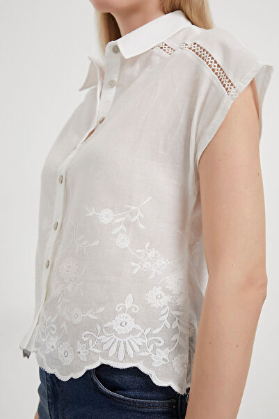 Arma Life Women's Patterned Summer Short Sleeve White Short Shirt