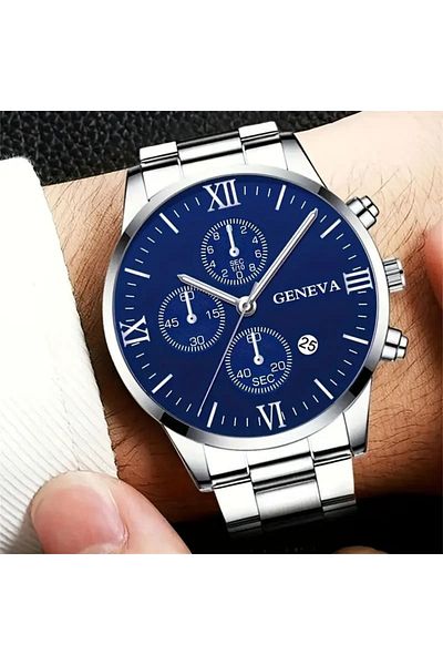 FM Classic Design Silver Color Geneva Watch and Chain Bracelet Set - Elegant and Stylish Combination