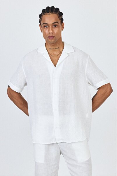 SUN STYLE Keten Oversize Kısa Kol Gömlek