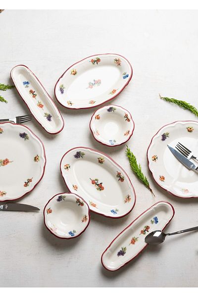 PORSER Porcelain Rustic Grace Breakfast & Treat Set for 6 14-Piece