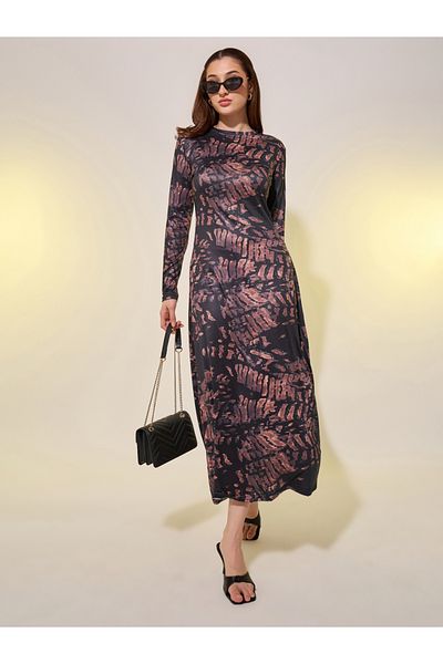 Styli All Over Print Long Sleeves Sheath Midi Dress