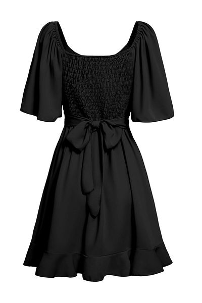 Take Two By Styli Black Solid Short Sleeve Layered Hem Mini Dress