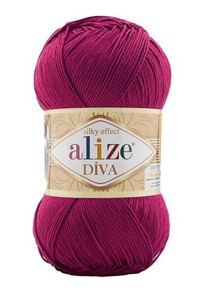 Alize 5 τεμάχια Diva Mercerized Thin Thread Summer Bikini Bustier Μπλούζα Πλεκτό νήμα 326 Φούξια - Λουλούδι λάχανο