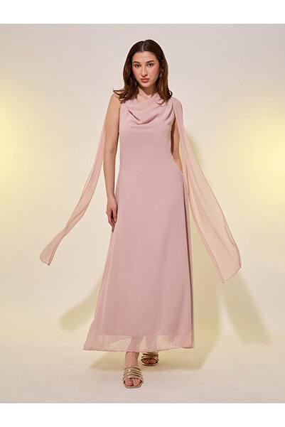 Styli Solid Sleeveless Cowl Neck A-Line Midi Dress