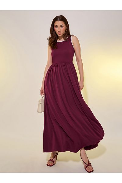 Styli Solid Lace Trim Sleeveless A-Line Midi Dress