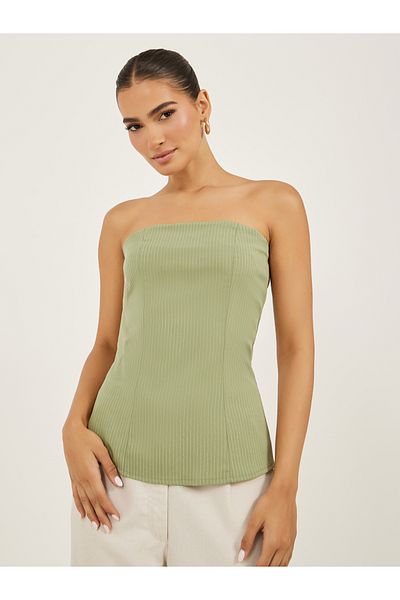 Styli Green Striped Strapless Bandeau Top