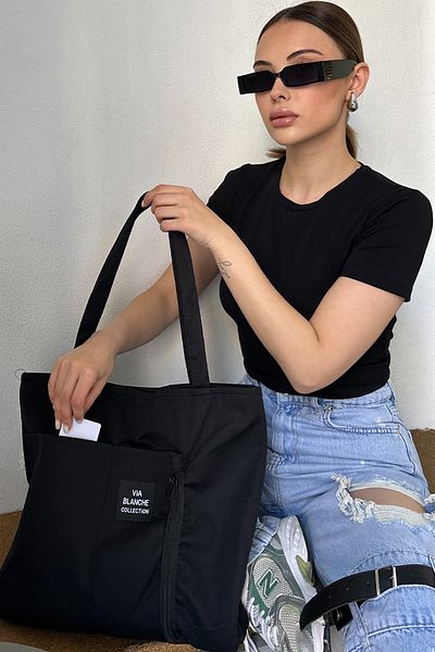 VAGGON Women's Black Vertical Zippered Cloth Bag V00024-B