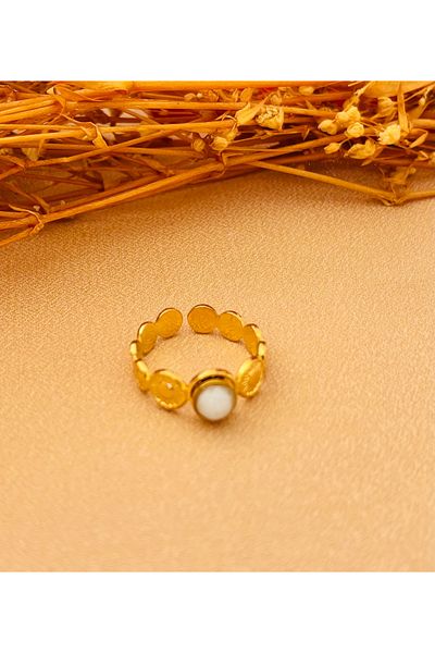 Markiz Takı White Stone Steel Adjustable Ring