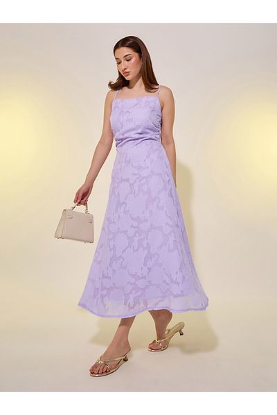 Styli Jacquard Square Neck Strappy A-Line Midi Dress
