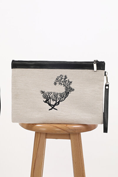 Ju Yaratıcı Tasarım Embroidered Portfolio and Clutch Bag Deer