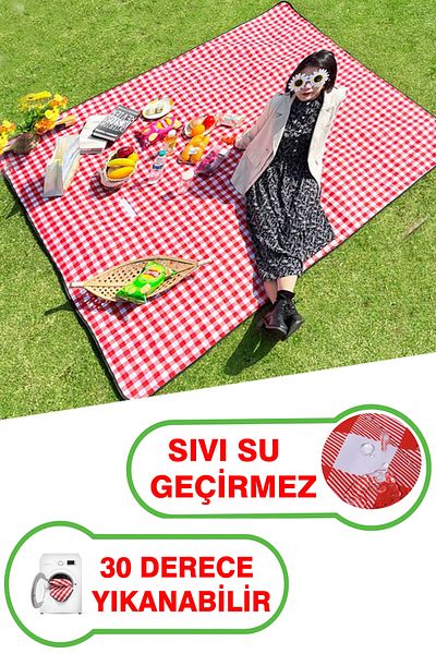 KAŞIKBEY Tuch Picnic Mat Waterproof Camping Picnic Floor Cushion Quilted Fiber 150X160 cm with Carrying Belt