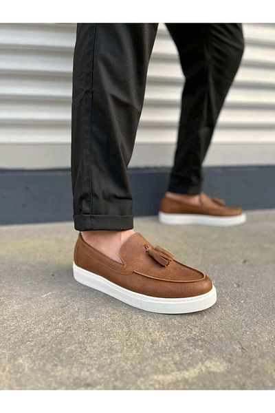 Joy Ayakkabı JY153 Bloom Laceless Tassel Skin Ανδρικά καθημερινά αθλητικά κλασικά παπούτσια CBT - Tan