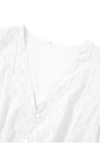 Take Two By Styli Casual White Solid Ruffle Sleeve V Neck Midi Dress