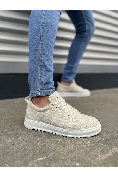 Joy Ayakkabı Jy152 Cool Lace-Up Linen Men's Casual Sports Classic Shoes Kbt - White