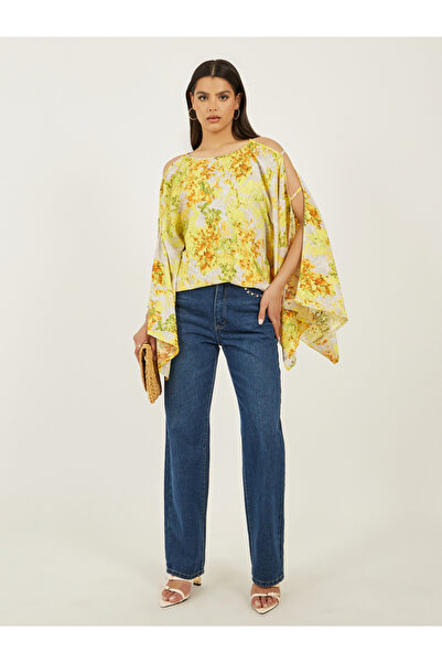 Take Two By Styli Floral Print Cold Shoulder Sleeves Blouse