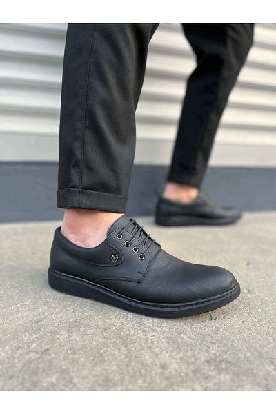 Joy Ayakkabı JY0610 Clasico Lace-up Skin Ανδρικά καθημερινά κλασικά παπούτσια CST - Μαύρο ματ
