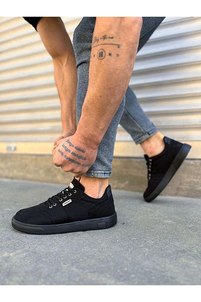 Joy Ayakkabı Jy0118 Rex Lace-Up Linen Fabric Men's Casual Sneaker Shoes Kst - Black