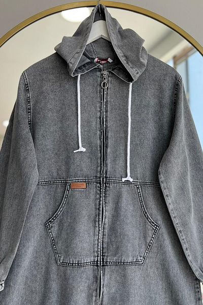 Kirazca Butik Women's Hooded Denim Buttoned Pocket Denim Top Coat