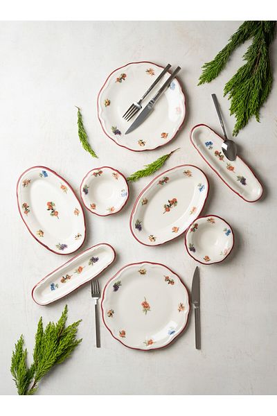 PORSER Porcelain Rustic Grace Breakfast & Treat Set for 6 14-Piece