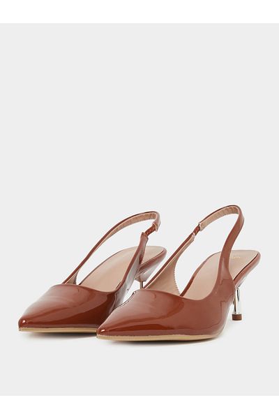 Styli Patent Design Pointed Toe Slingback Heel Shoes