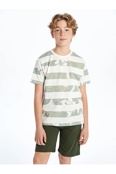 LC Waikiki Lcw Kids Beige Crew Neck Boy's Pajama Set with Shorts