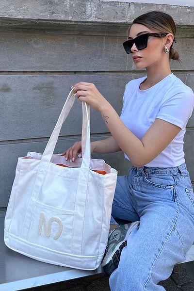 VAGGON Women's Ecru Pocket Detailed Cloth Bag V00029-B