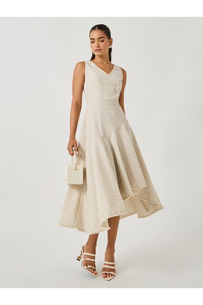Styli Tweed Sleeveless A-Line Midi Dress