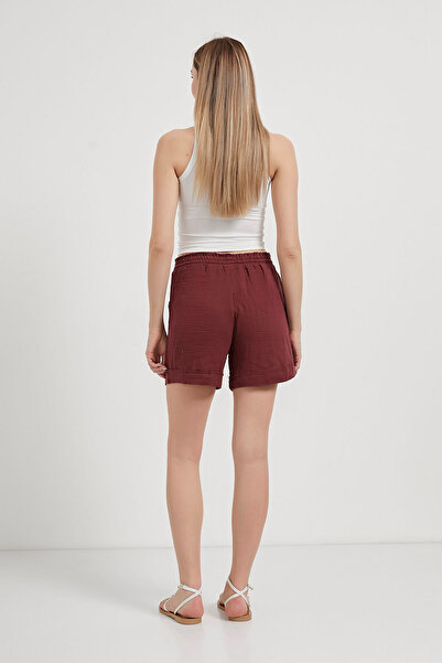 Arma Life Kadın Beli Lastikli Müslin Basic Yazlık Bordo Şort