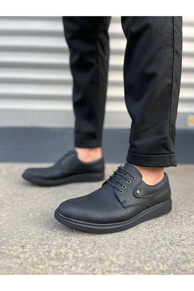 Joy Ayakkabı JY0610 Clasico Lace-up Skin Ανδρικά καθημερινά κλασικά παπούτσια CST - Μαύρο ματ