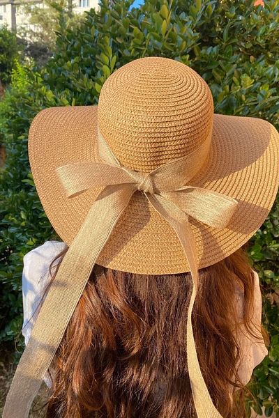 bacc Camel Jute Rope Bow Wide Straw Hat Bcnsv-2514232-32