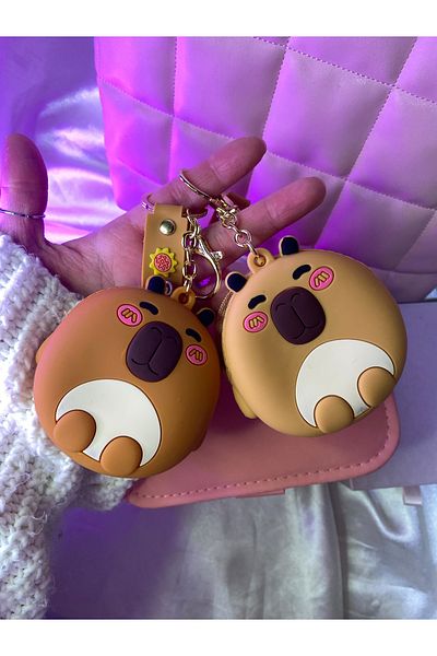 TATLIŞ 1Pcs Squishy Textured Popular Cute Capybara Zipper Wallet Keychain/Bag Ornament Gift