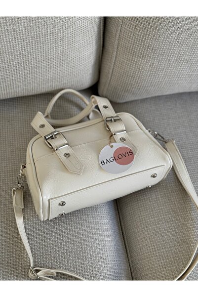 BAGLOVİS ASKILARI AYARLANABİLİR TOKA DETAYLI KREM KADIN OMUZ ÇANTASI En25 Boy15