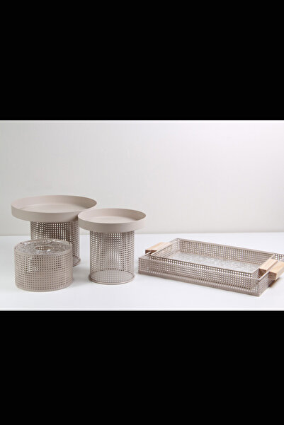 Generic طقم حامل كيك وحلويات مع صواني تقديم وعلبة حامل مناديل